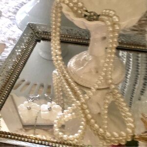 Vintage Pearl Double Strand Necklace Rhinestone Clasp